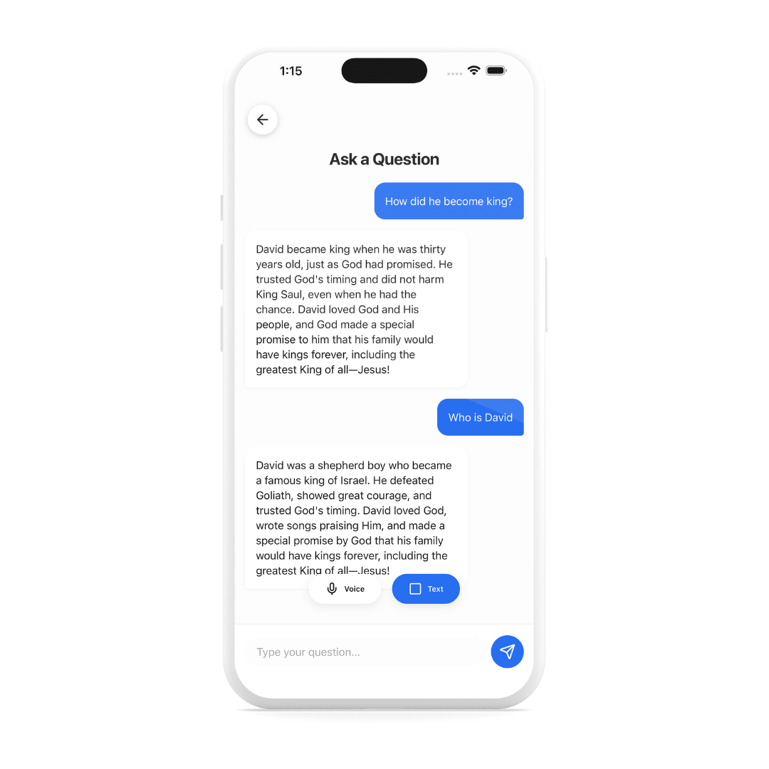 Safe AI Bible tutor chat interface for kids
